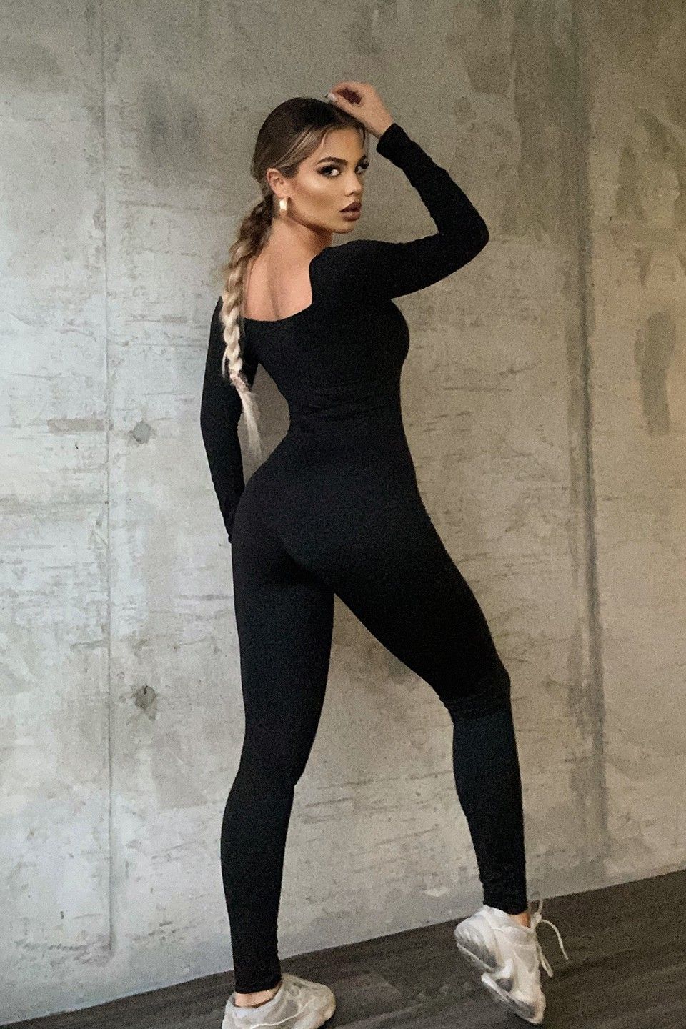 Smooth Long Sleeve Jumpsuit (Black)